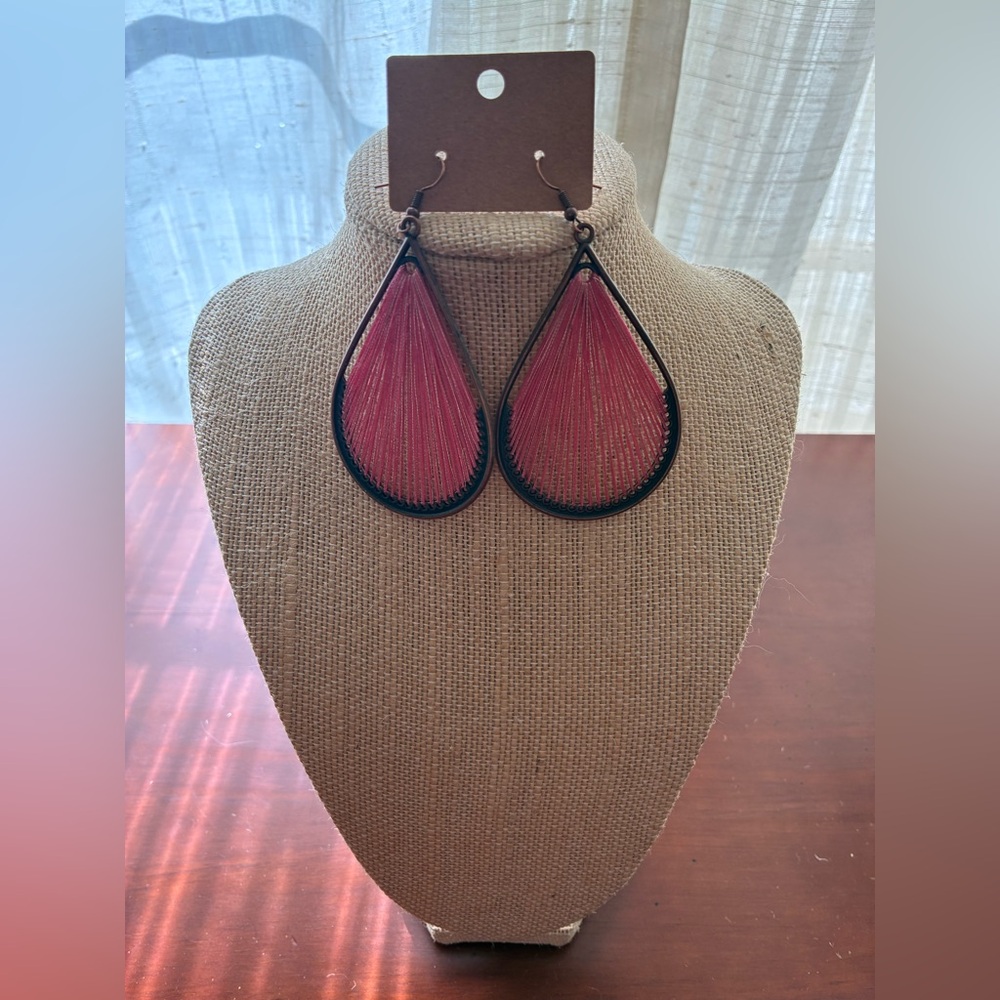 Lightweight Teardrop Pink Thread Earrings